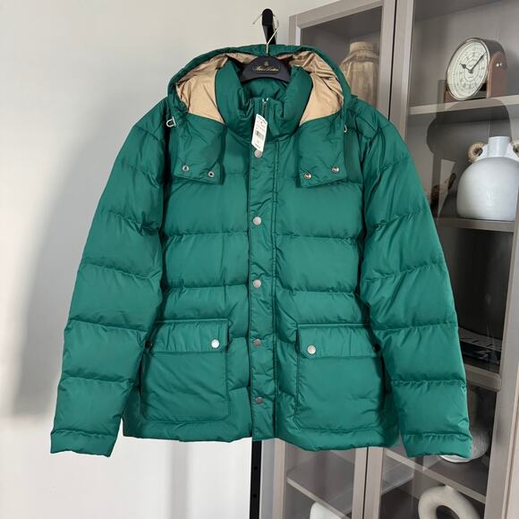 Brooks Brothers Quilted Down Filled Green Hooded Parka XXL NEW Insulated Jacket